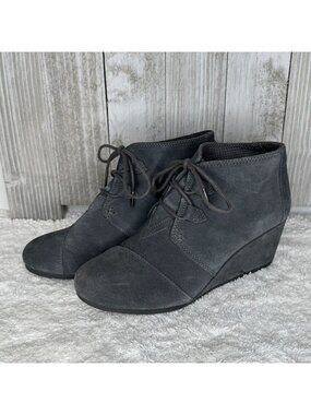TOMS Gray Suede Wedge Booties Size 10